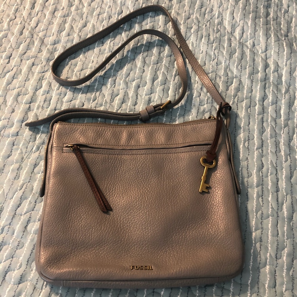 Fossil Crossbody Bag in Taupe with Brown Accents